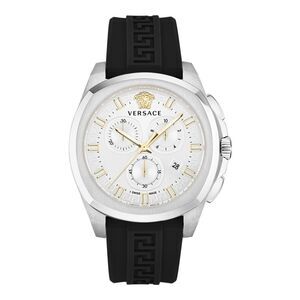 Versace Geo Chrono Strap Watch Silver Mens